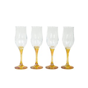 Set of four iridescent stemmed glasses with coloured bases, Italian production, 1980s