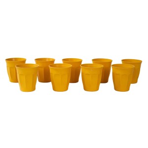 Bio Alleva plastic cup set in yellow, European design from the 1980s