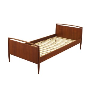 Danish Teak Veneer Bed with Solid Wood Tapered Legs, 1960s