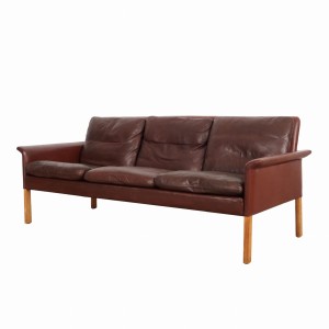 Brown leather sofa, Danish design, 1960s, designer: Hans Olsen, production: CS Møbler